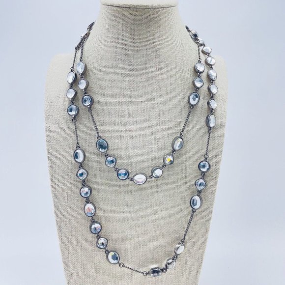 Faceted Bead Chain Necklace Gunmetal Glam Bling Sparkle Holiday Party Classic - Picture 8 of 8